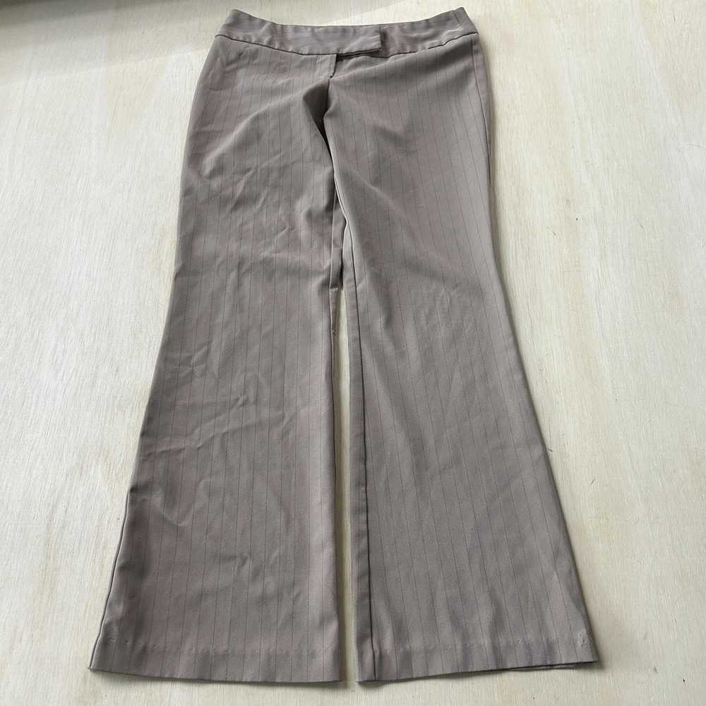 Y2K Tracy Evans Dress Pants Womens 9 Beige Twill Pinstripe Flat Front Business
